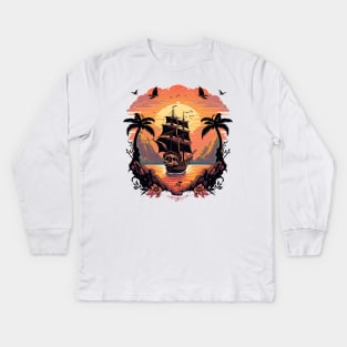 Skull Island Sunset Expedition Kids Long Sleeve T-Shirt